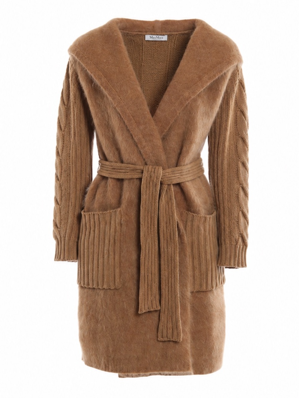 Max Mara Mohair Cashmere Blend Hooded Belted Sweater Coat Cardigan Medium